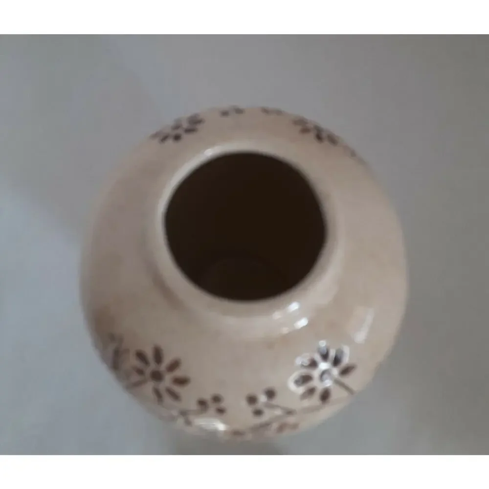 Student Art Hand Etched Pottery Urn With Lid, Mockingbirds Minimalist